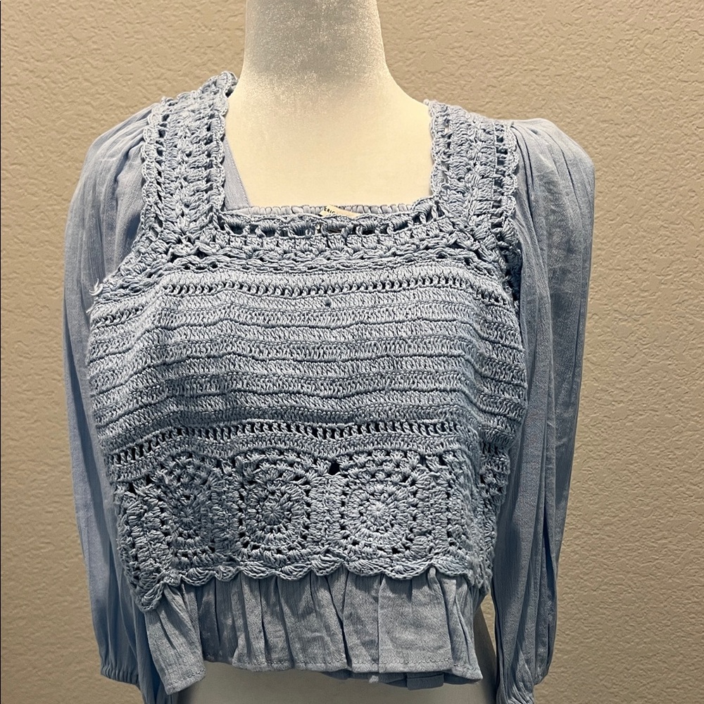 American Eagle Outfitters Sky Blue Crochet Top